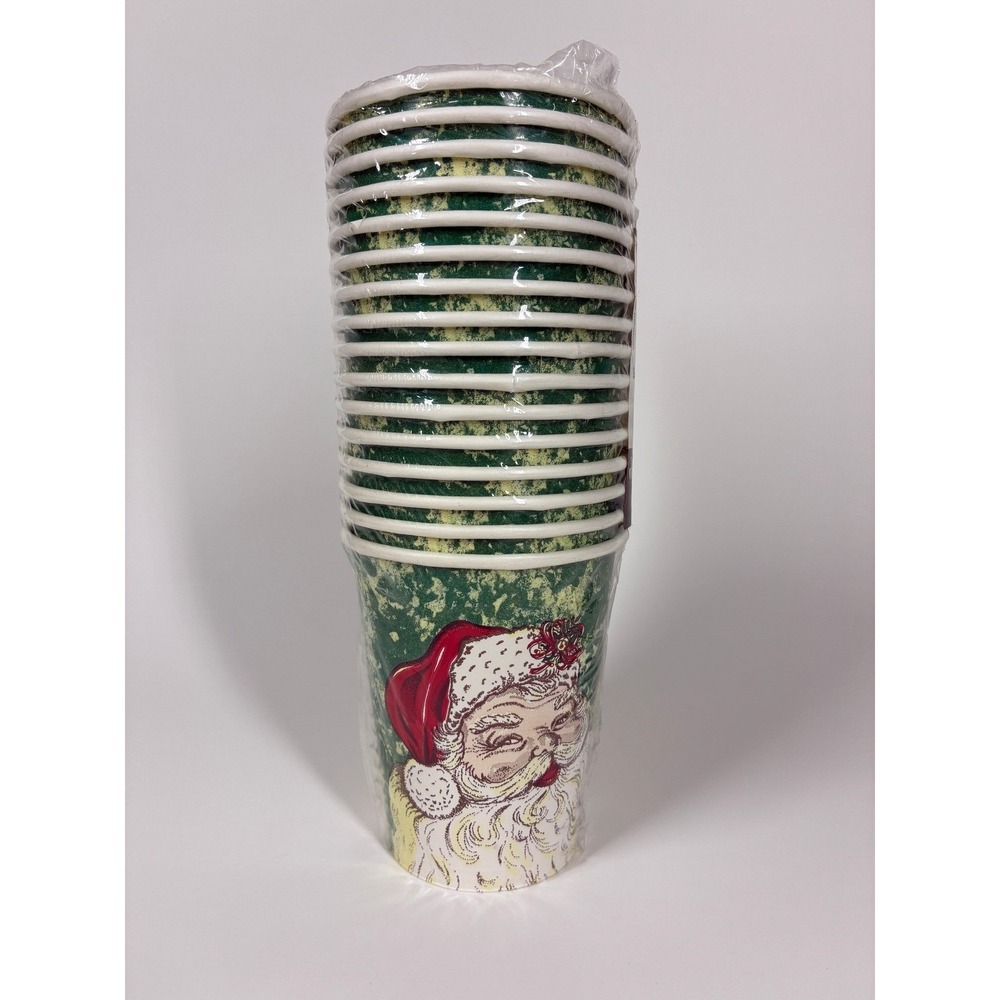 Vintage 90s Party House Santa Paper Cups 16 Count 9oz Green Marble 1993 KARA